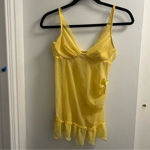 Yellow Victoria Secret lingerie slip dress with flower decal on side